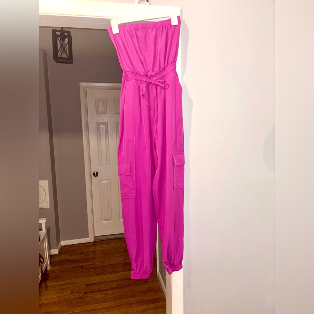 LIKE NEW - Hot Pink Adjustable Drawstring Lovepoem Jumpsuit - large